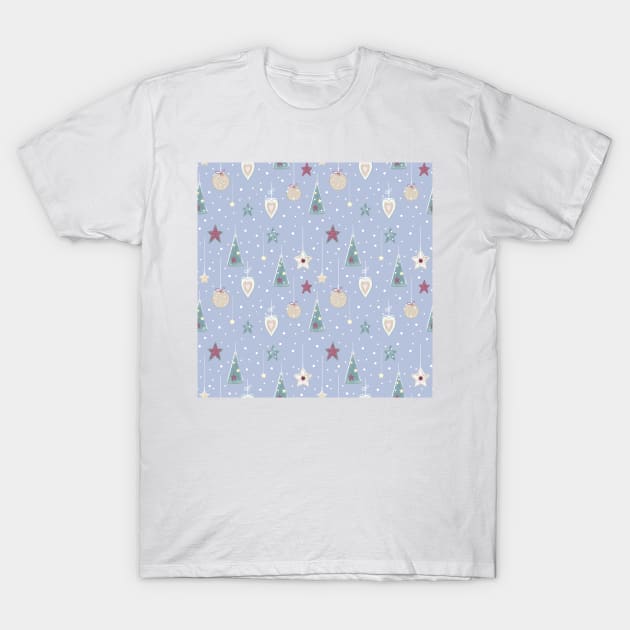 Rustic Pastel Colors Christmas Tree Stars and Hearts Pattern T-Shirt by in_pictures